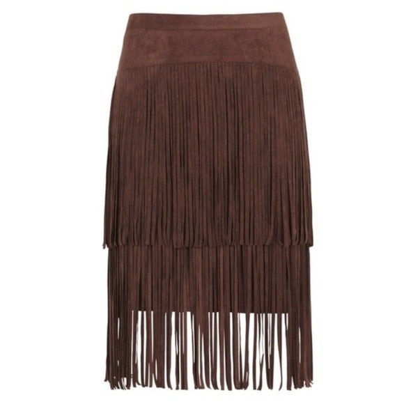 Bcbgmaxazria fringe fax suede skirt 4 - Picture 3 of 6